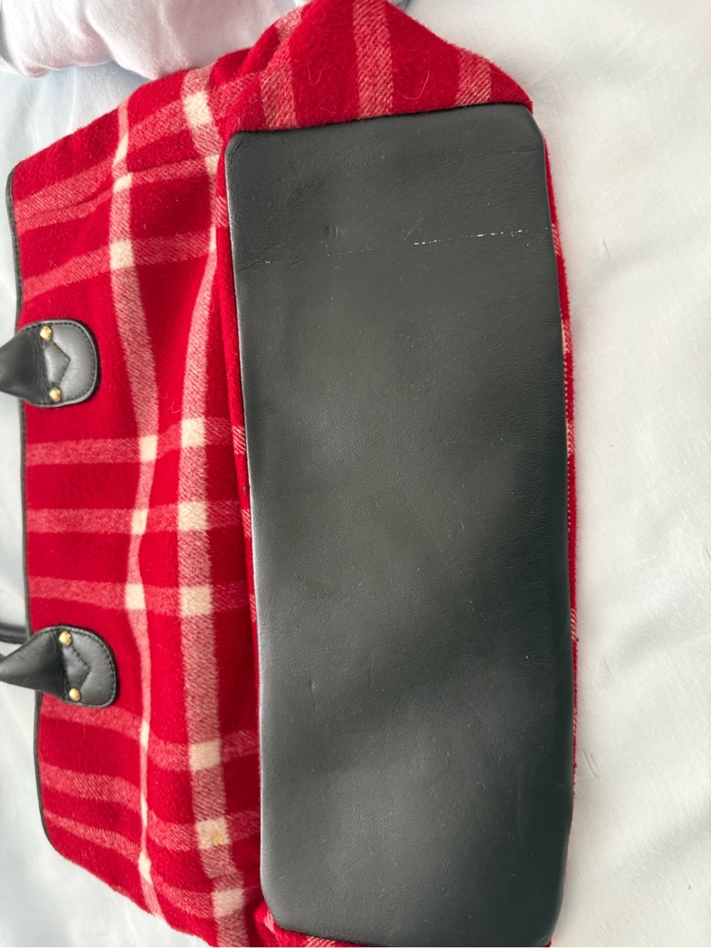 Talbots red Plaid Tote Bag with brown Handles - Picture 4 of 5